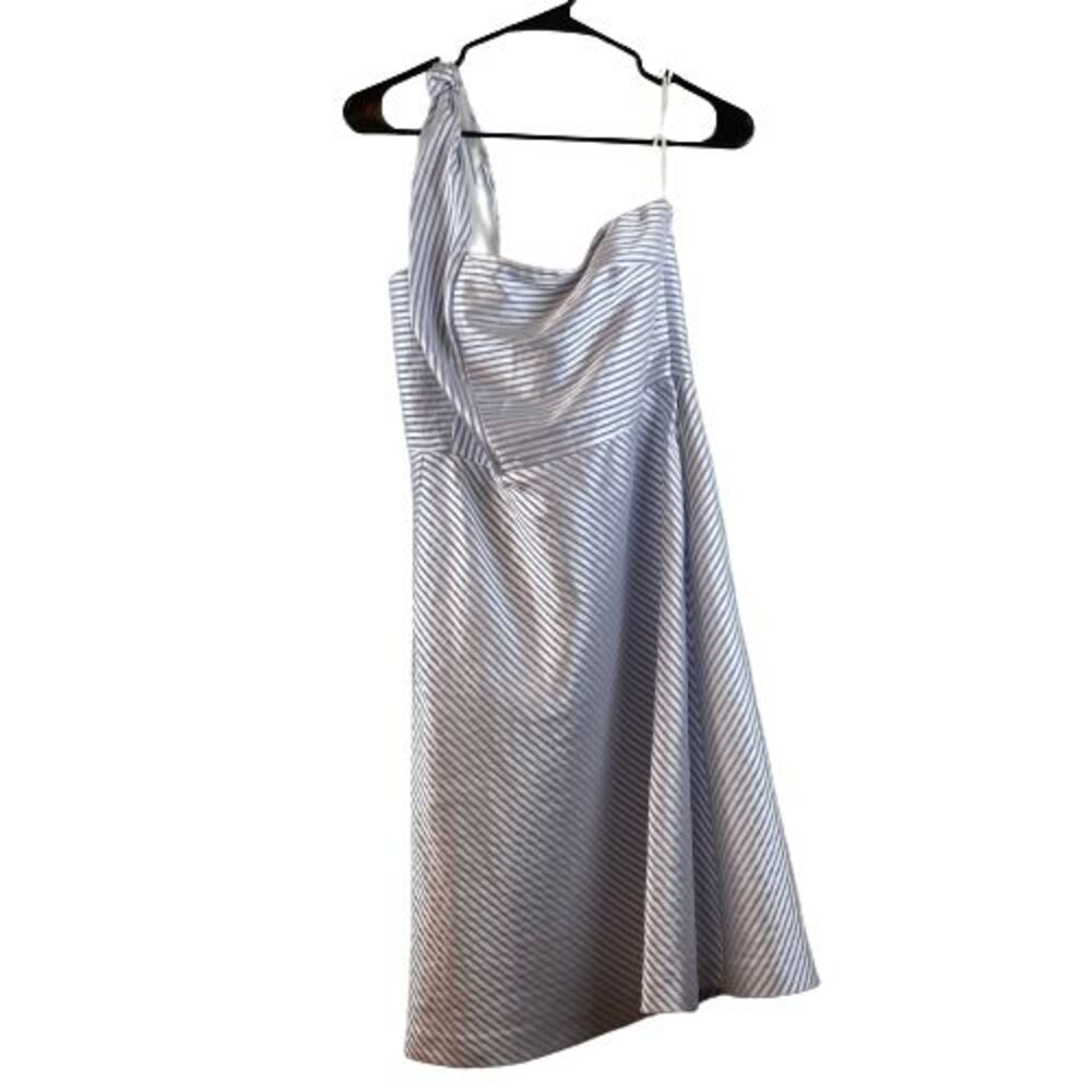 Banana Republic White Blue Striped Knot One Shoulder Lined Dress Women’s Size 6